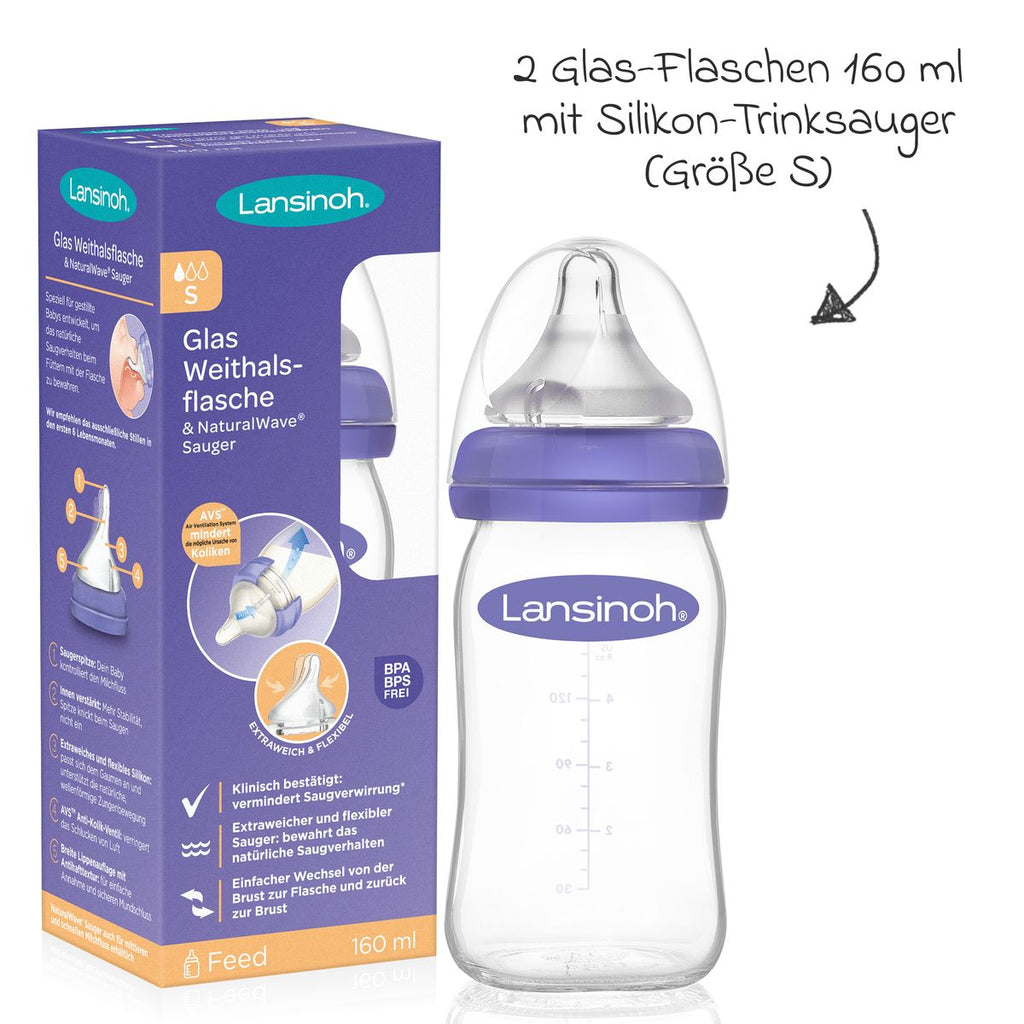 Tåteflaske i glass 2-pakning 160 ml NaturalWave str. S - Lansinoh bakside