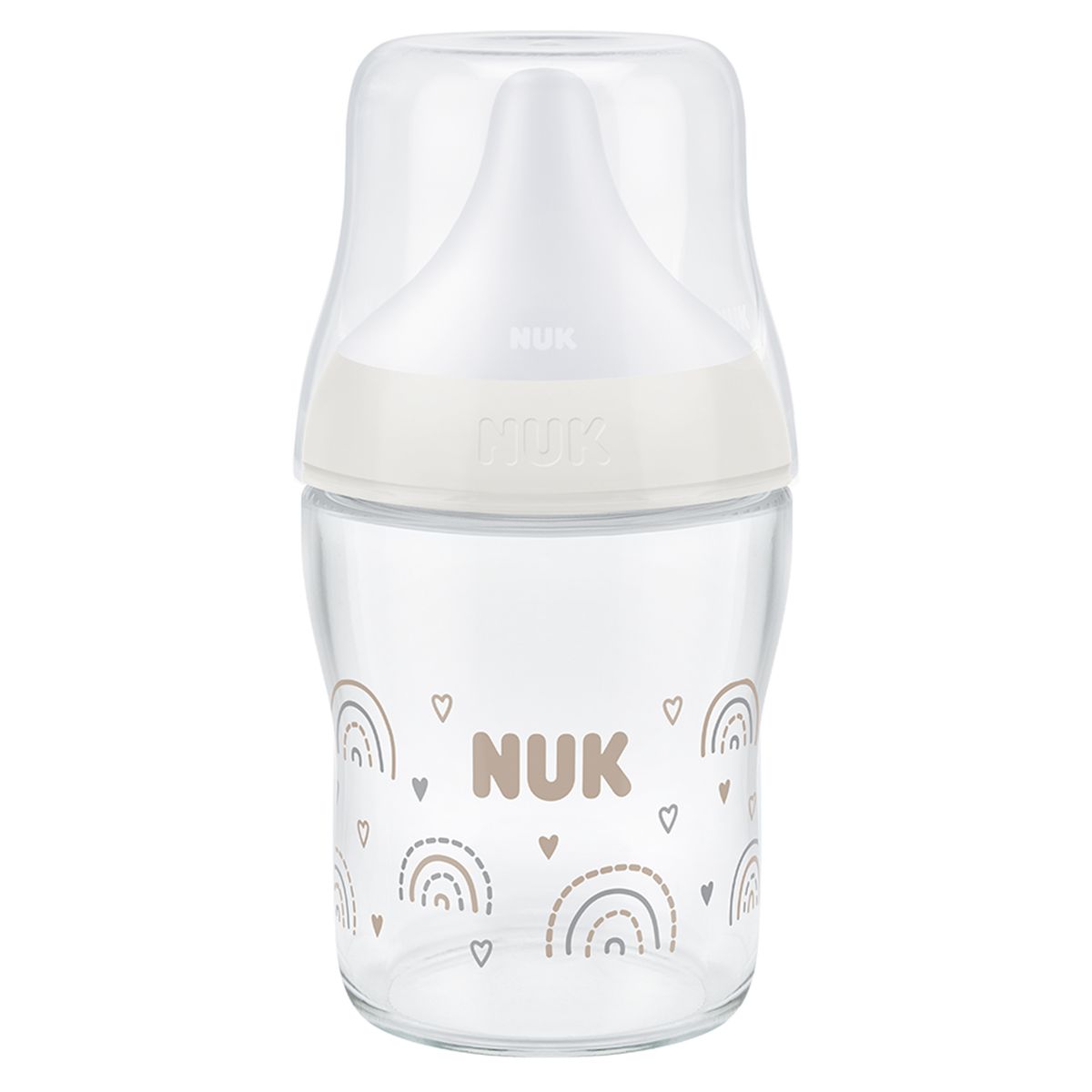 Tåteflaske i glass Perfect Match med silikonsmokk 120 ml fra Nuk forfra