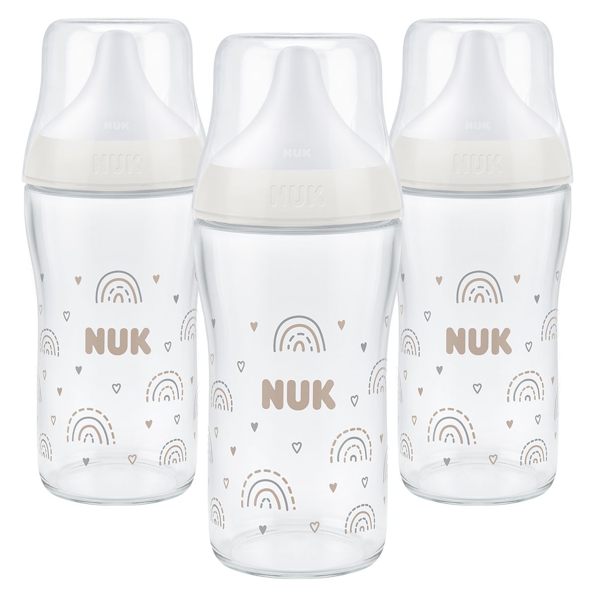 Tåteflaske i glass 3-pack Perfect Match 230 ml fra 3 mnd - Nuk forfra