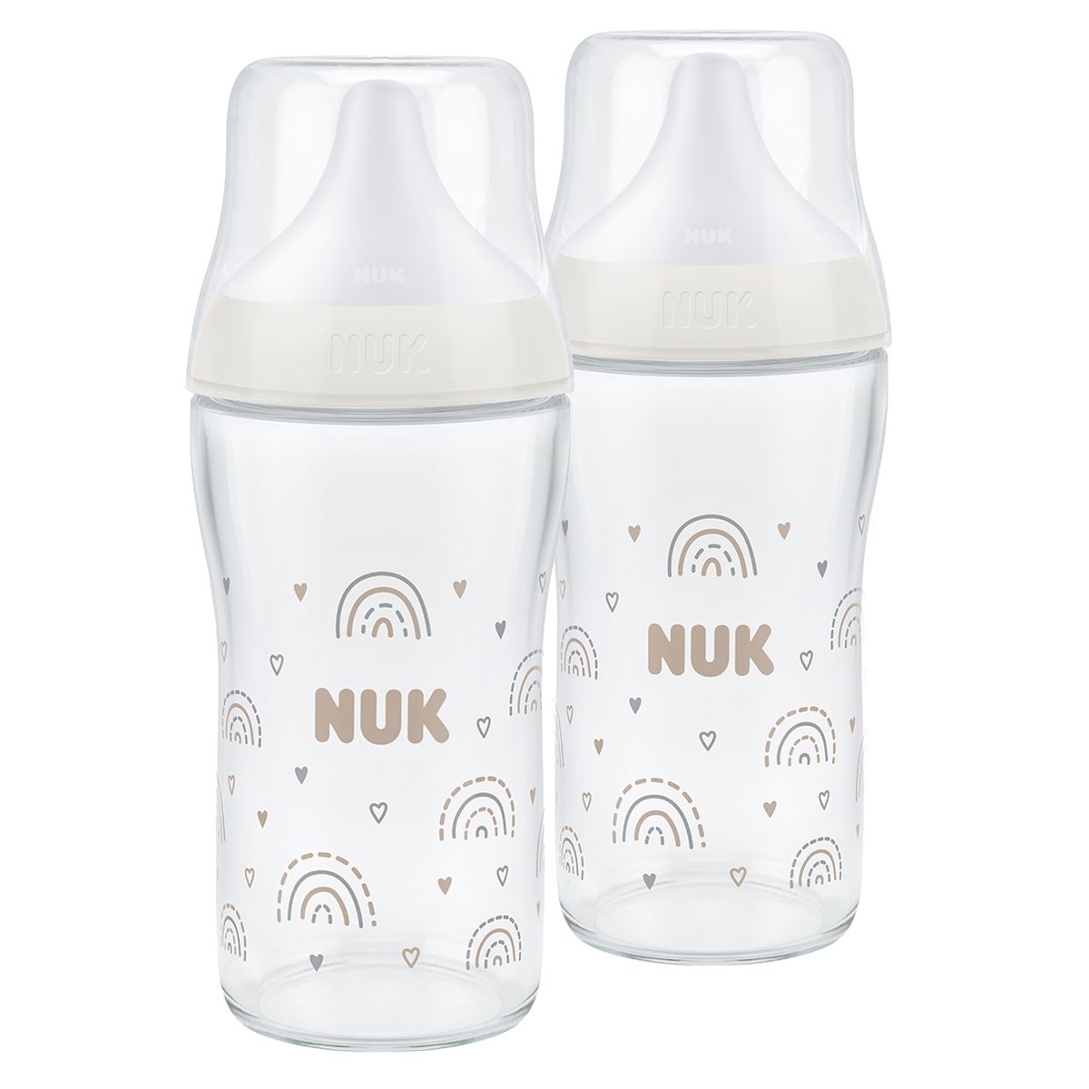 Tåteflaske i glass 2-pack Perfect Match 230 ml fra 3 mnd - Nuk forfra