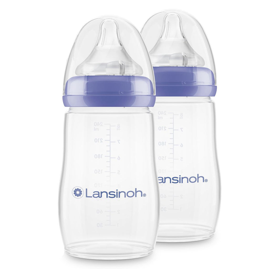 Tåteflaske i plast 2-pakning 160 ml NaturalWave str. S Lansinoh detalj av ergonomisk form