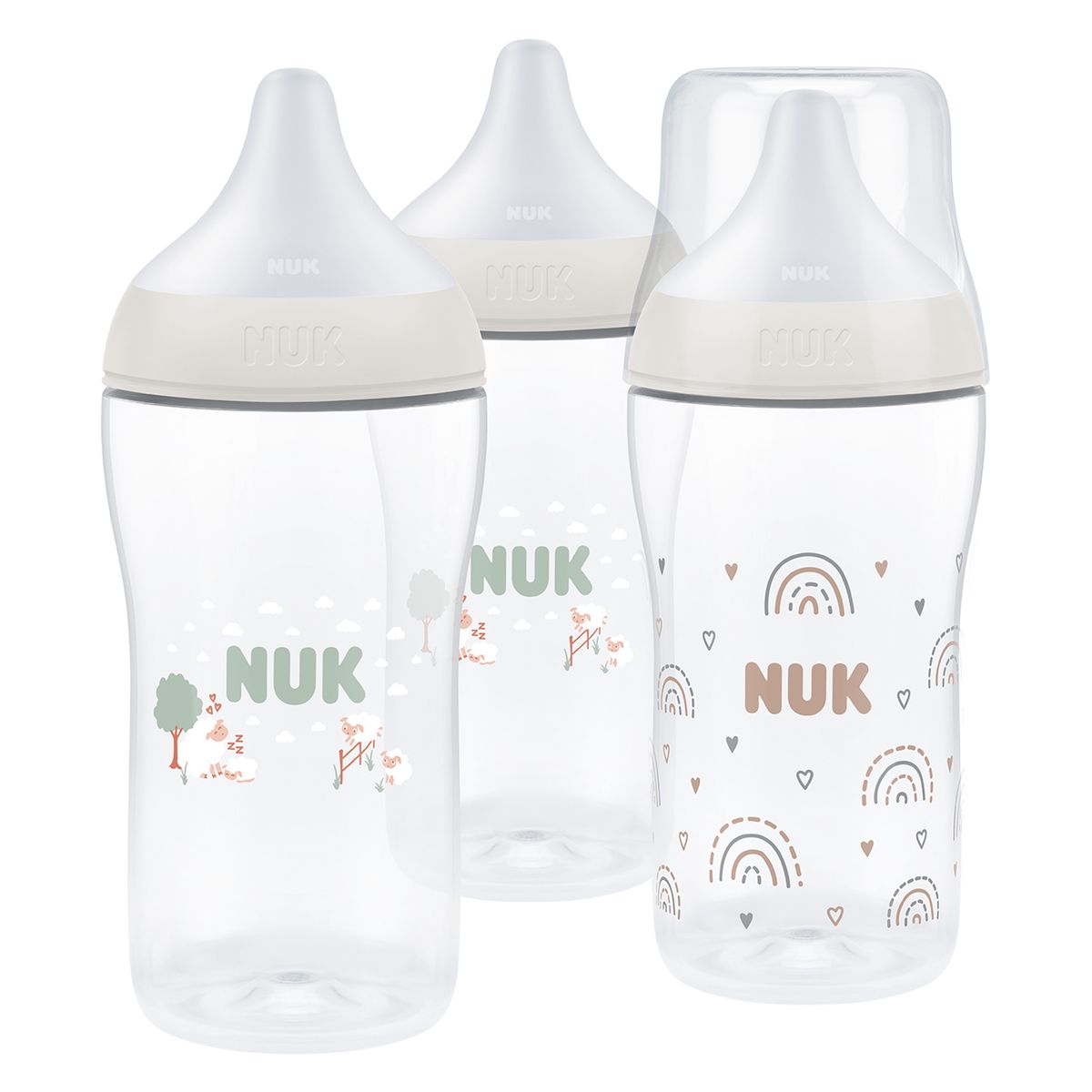 Tåteflaske i plast 3-pack Perfect Match 260 ml fra 3 mnd - Nuk forfra