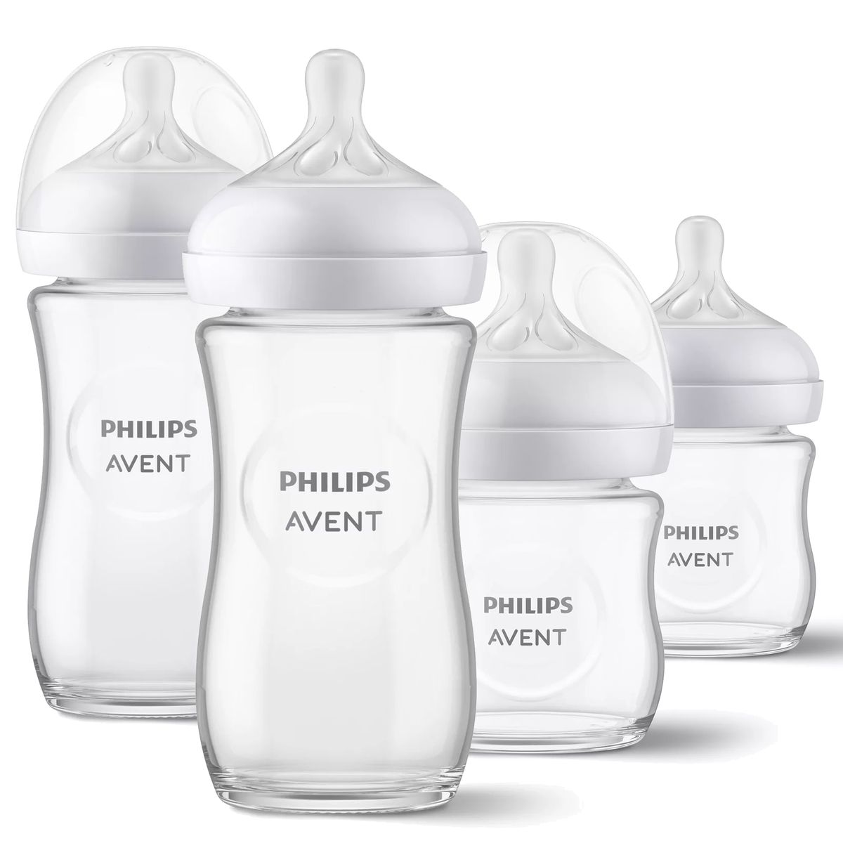 Tåteflasker i glass 4-pk 120 og 240 ml Natural Response - Philips Avent for naturlig mating