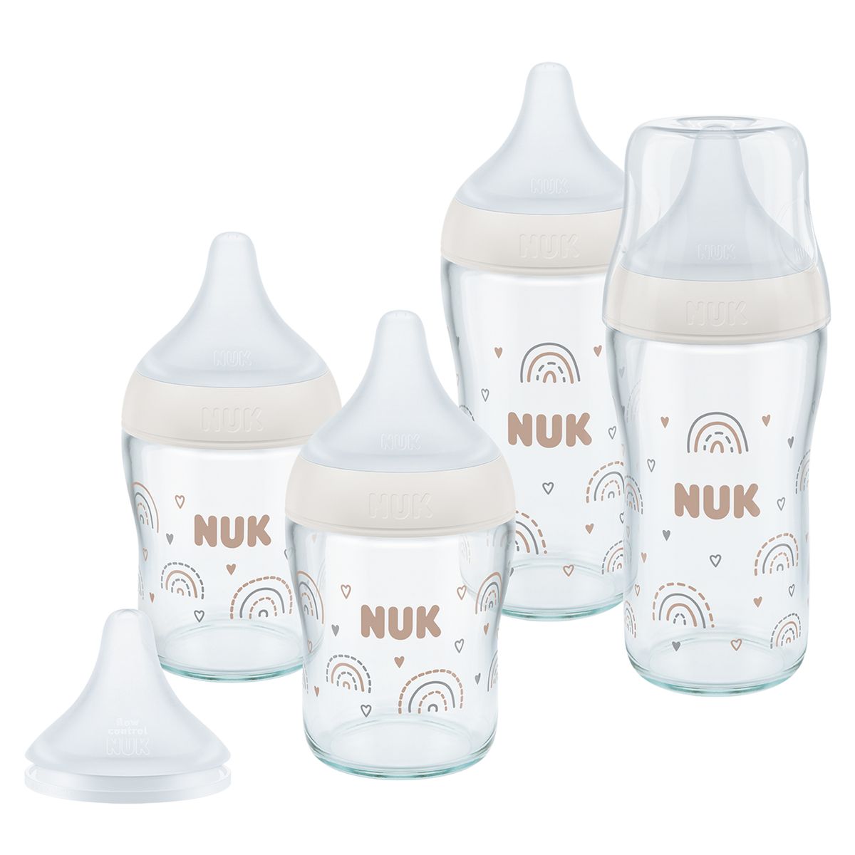Tåteflasker i glass Perfect Match 4-pack 120 og 230 ml - Nuk forfra