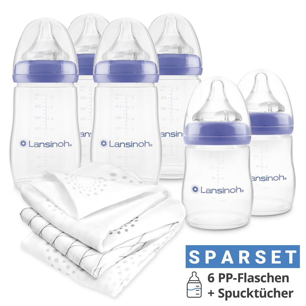 Tåteflaskesett 9 deler NaturalWave smokk str. S og M - Lansinoh forfra
