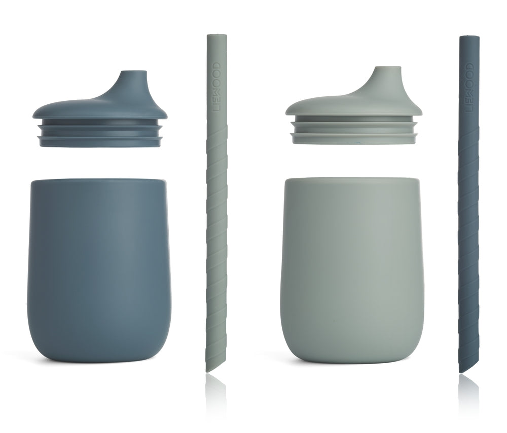 Tåtekopp Ellis 2-pack silikon 230 ml whale blue mix bakside
