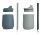 Tåtekopp Ellis 2-pack silikon 230 ml whale blue mix bakside
