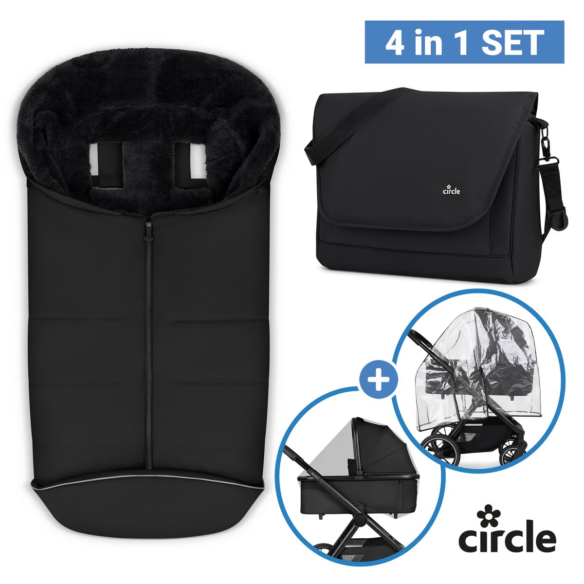 Tilbehørssett til barnevogn med vognpose og stelleveske - circle by ABC Design forfra