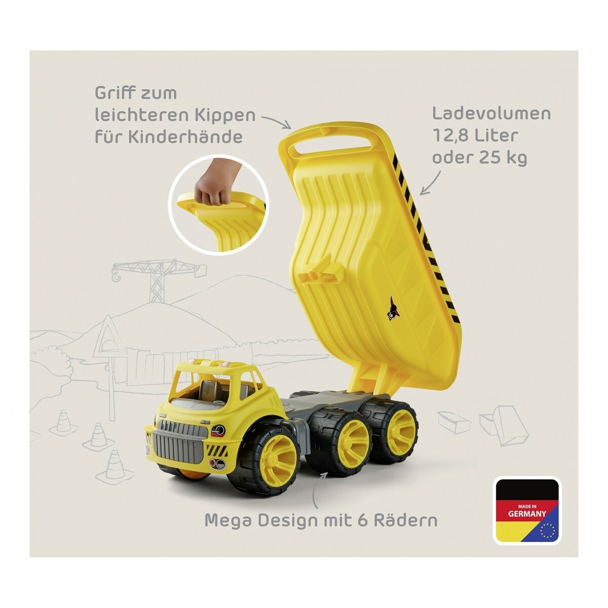 Sideprofil av tipplastebil Power Worker Mega 13 liter