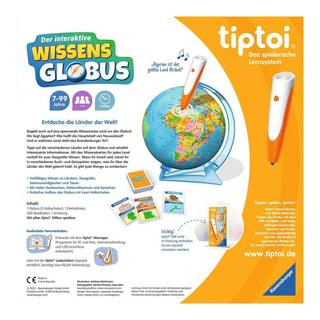 nærbilde av tiptoi interaktiv globus med 200 spillkort