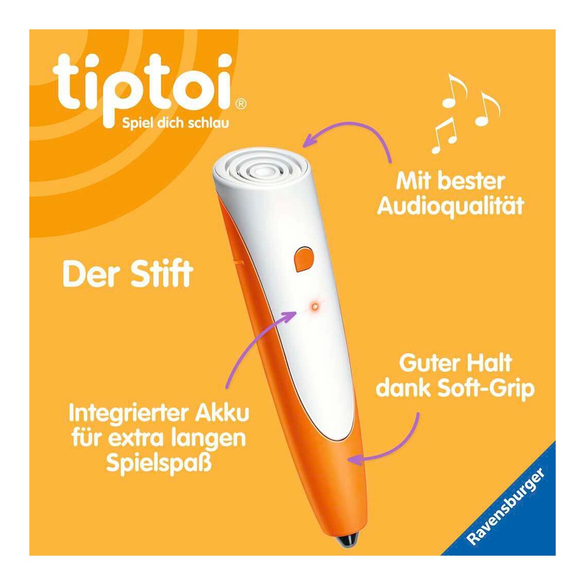 detaljbilde av tiptoi interaktiv penn med oppladbart batteri