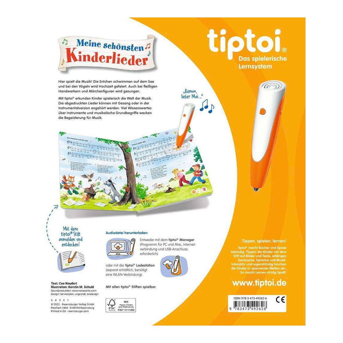 nærbilde av tekst og noter i tiptoi® mine fineste barnesanger fra 3 år