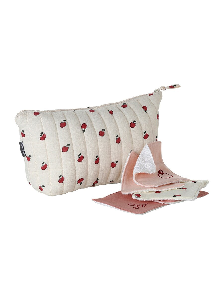Toalettmappe for baby i musselin bomull 25x18 cm forfra