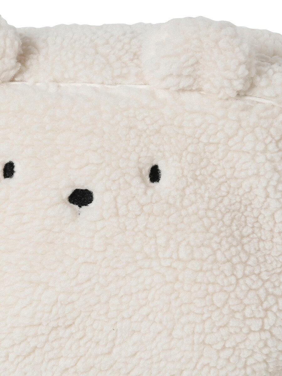 Toalettmappe for barn i teddyfleece polyester 25x10x18 cm detalj av bjørneansikt