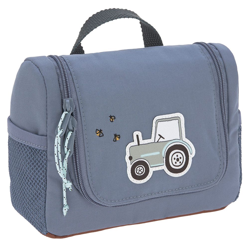 Toalettveske Mini Washbag Happy Prints Midnight Blue i bruk under reise