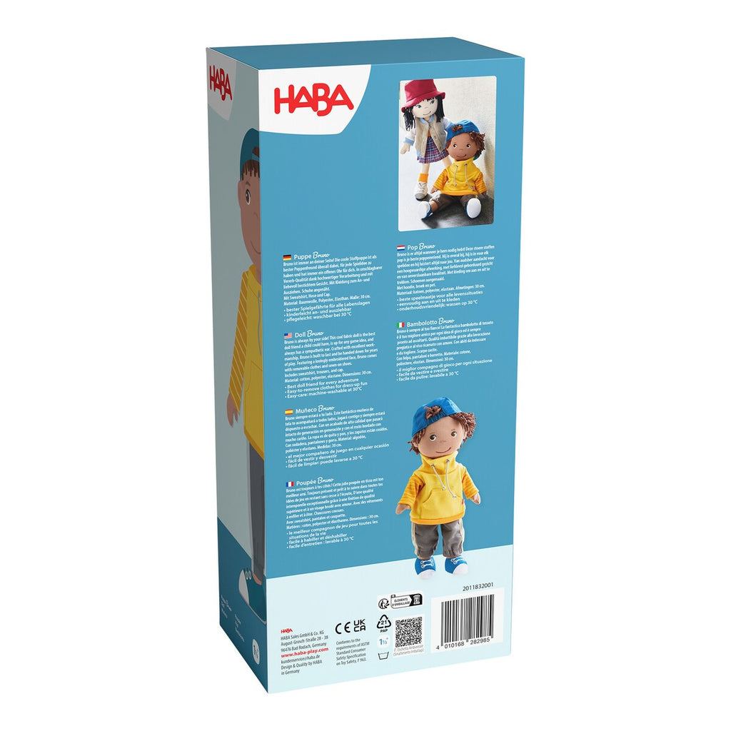 Tøydukke Bruno 30 cm med avtagbar caps