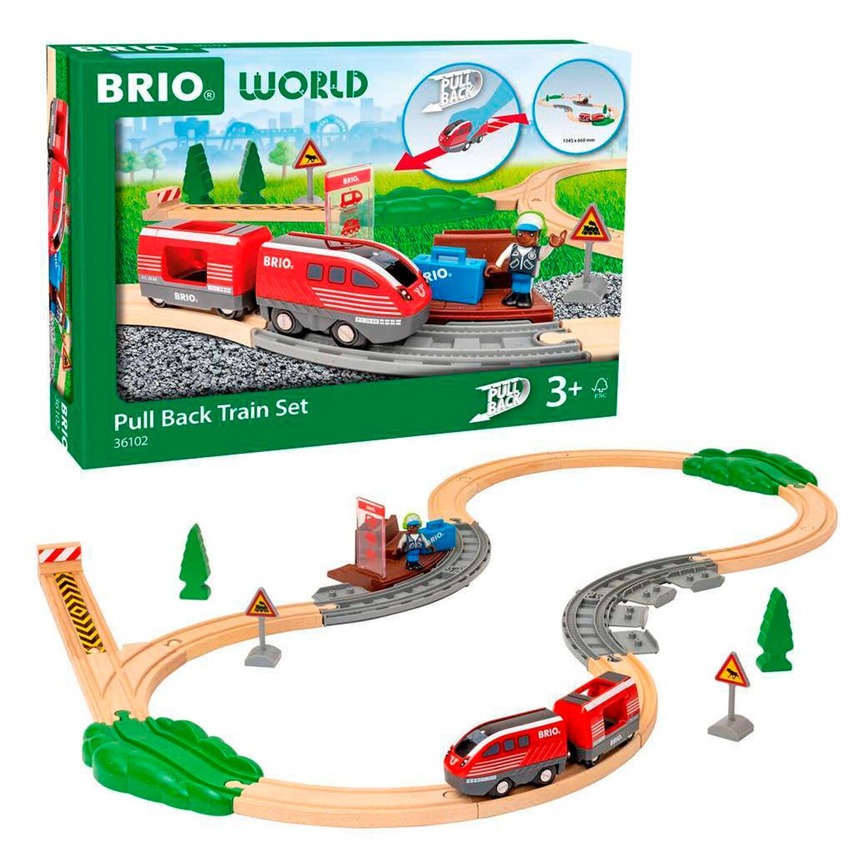 Togsett med trekkmotor i tre fra BRIO World bakside