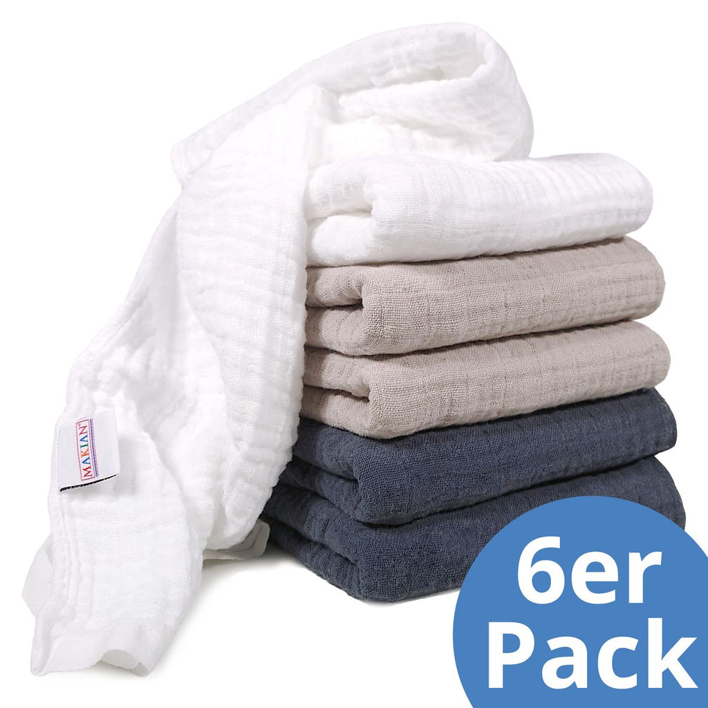 Tøybleier i bomull 6-pack 80 x 80 cm OEKO-TEX fra Makian forfra