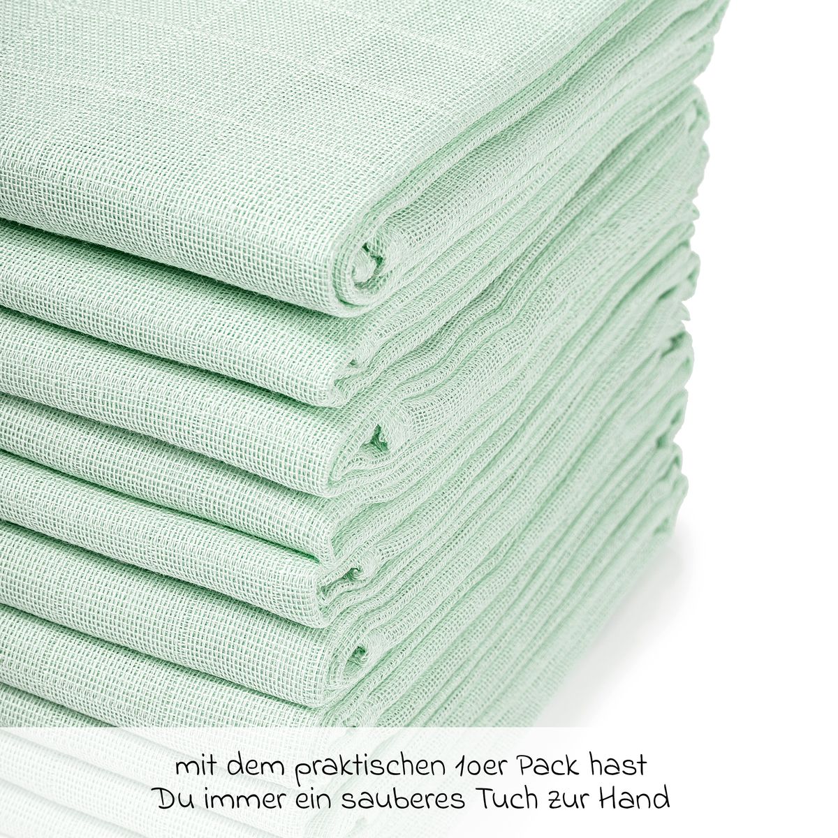 Tøybleier i bomull 10-pack 80 x 80 cm OEKO-TEX i nærbilde av kant