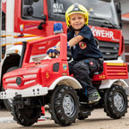 Detaljbilde av ratt og håndbrems på tråbil rollyUnimog brannbil