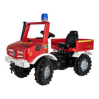 Tråbil rollyUnimog brannbil forfra med blålys