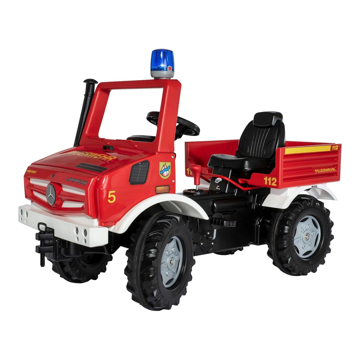 Tråbil rollyUnimog brannbil forfra med blålys