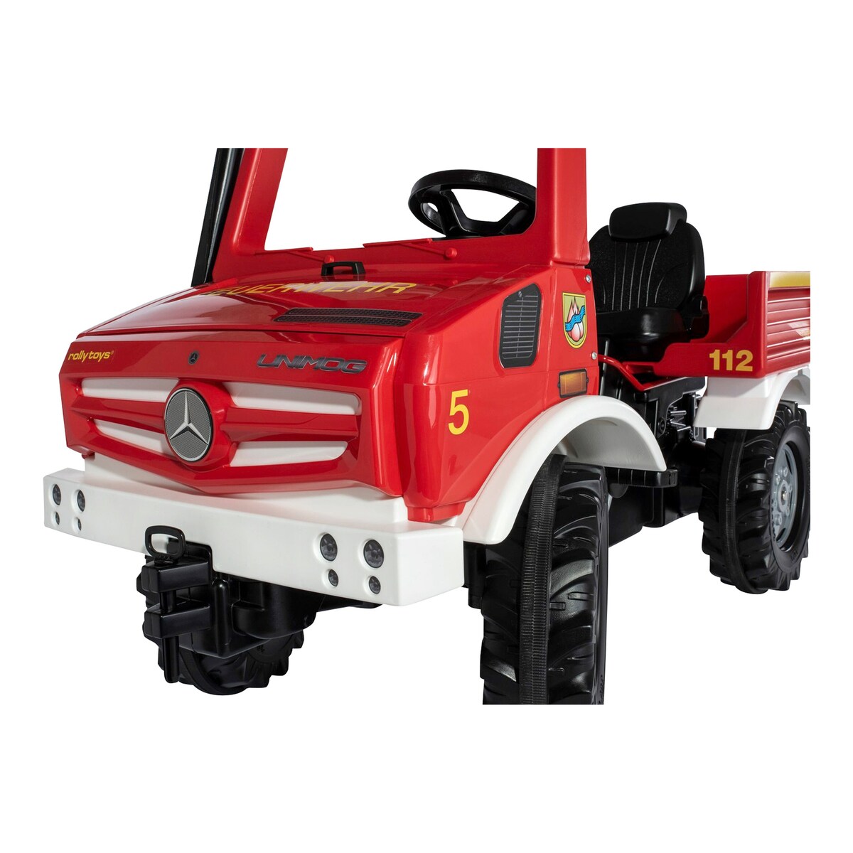 Nærbilde av justerbart sete på tråbil rollyUnimog brannbil