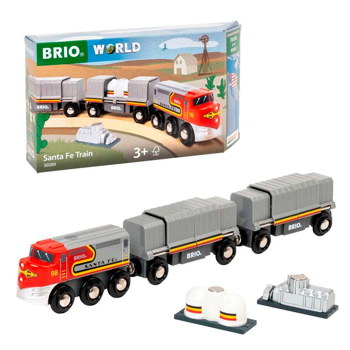 Trains of the World Santa Fe tog i tre med 2 vogner forfra