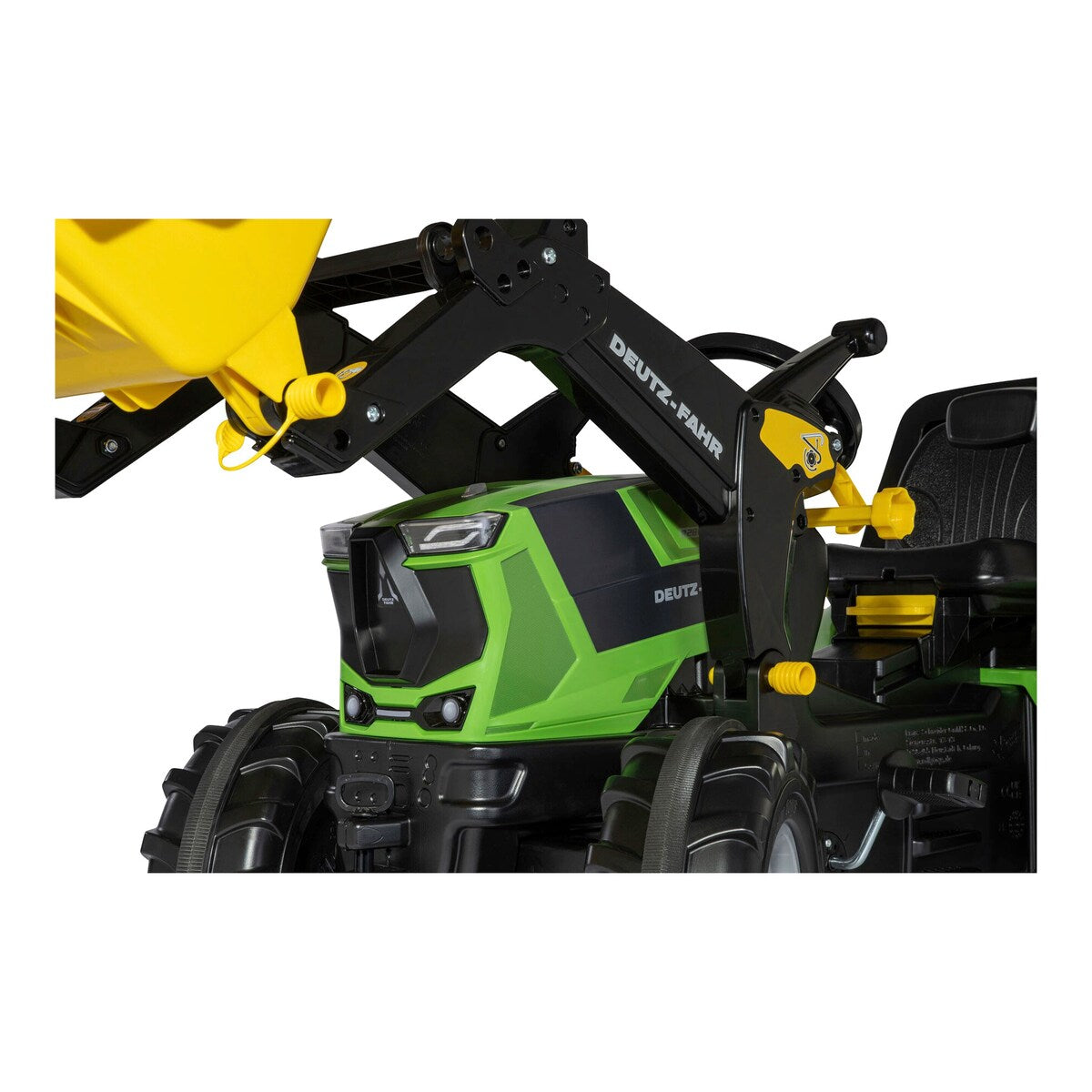 Detalj av frontlaster på tråkktraktor rollyFarmtrac Deutz-Fahr 8280