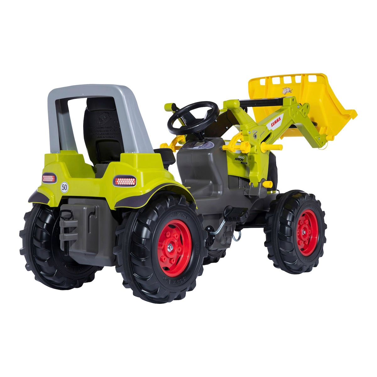 Detalj av justerbart sete på Tråkketraktor rollyFarmtrac Premium II Claas Arion 660