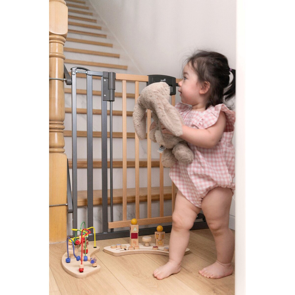 Siden av Trappegrind Easylock klemme 84,5–92,5 cm bøk og metall med klemmesystem