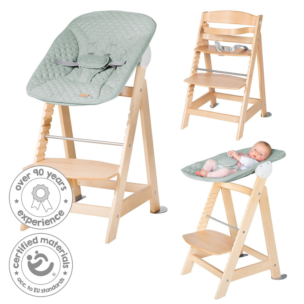 Visning av treverk materiale på Trappehøystol Born Up 2-i-1 sett Frosty Green