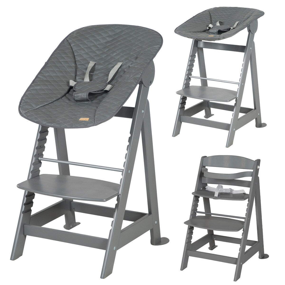 Oversikt over Trappestol Born Up 2i1 sett grafitt quiltet i moderne design