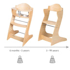 Justerbare sitte- og fotplater på Trappestol Chair Up i tre, vokser med barnet