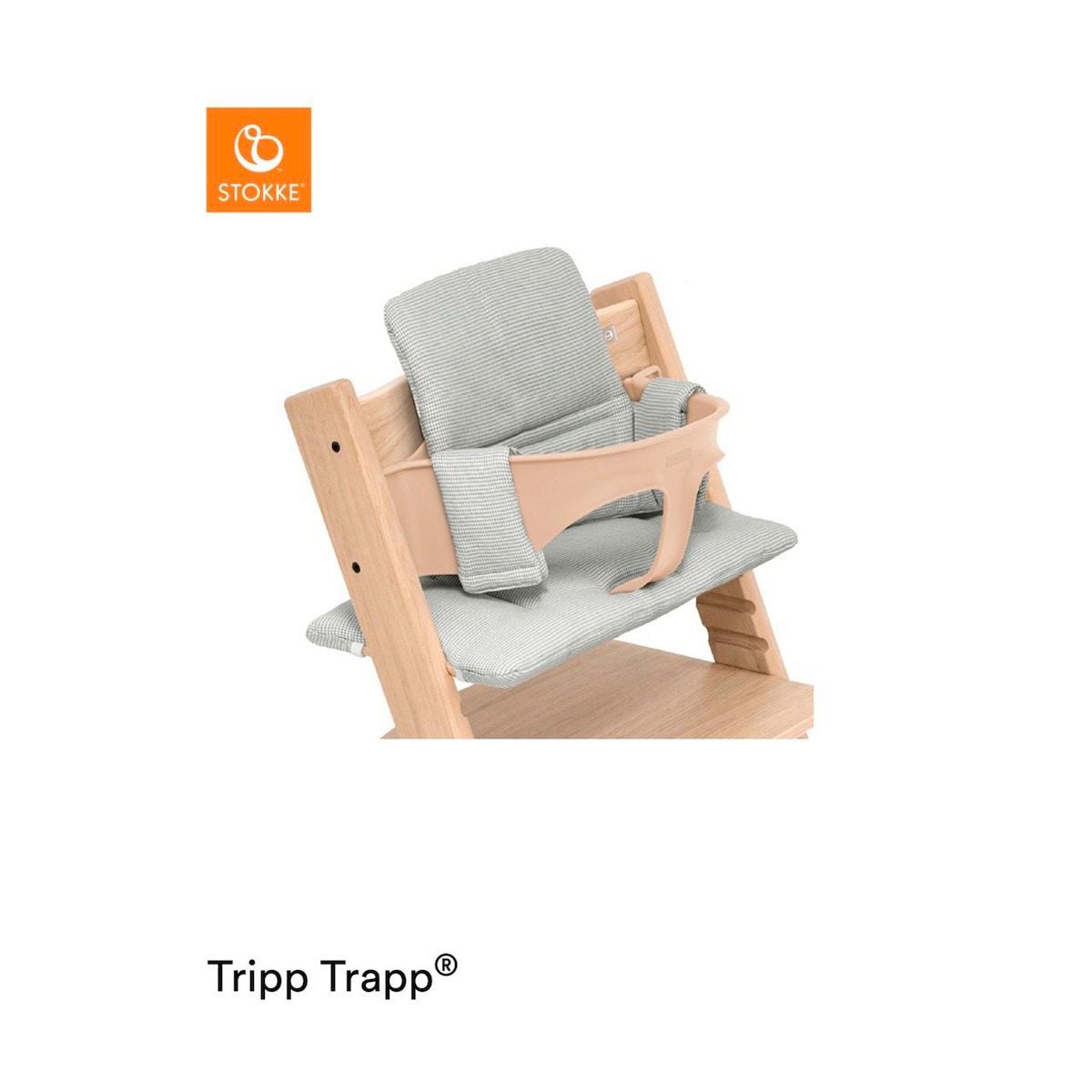 Trappestol Tripp Trapp med sittepute Nordic Grey i bøk bakside