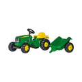 Tråtraktor rollyKid John Deere med tilhenger sett forfra