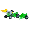 Tråtraktor rollyKiddy Futura med frontlaster og tilhenger forfra