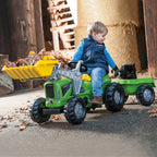 Tråtraktor rollyKiddy Futura med frontlaster og tilhenger bakside