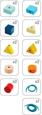Montert trefigurer med tresnor geometriske former fra 3 år