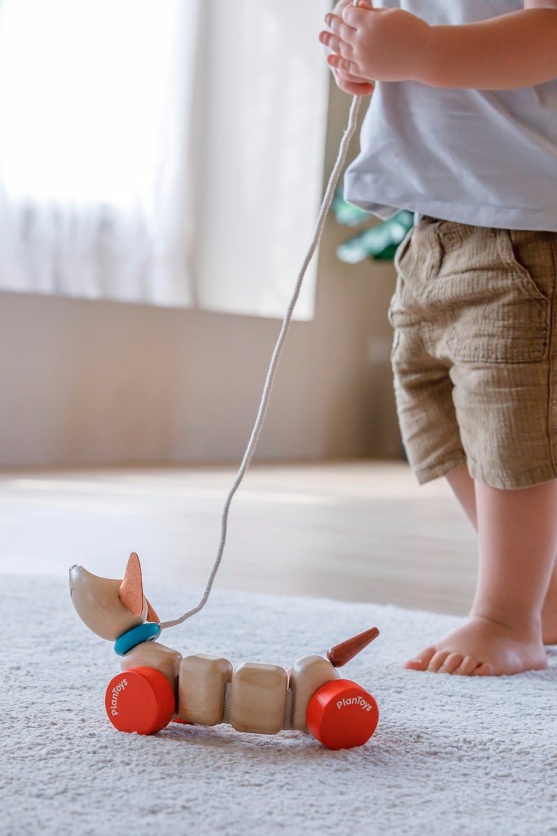 Nærbilde av Trekkedyr Happy Puppy i gummibaumtre