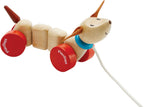 Trekkedyr valp i gummitreverk PlanToys bakside