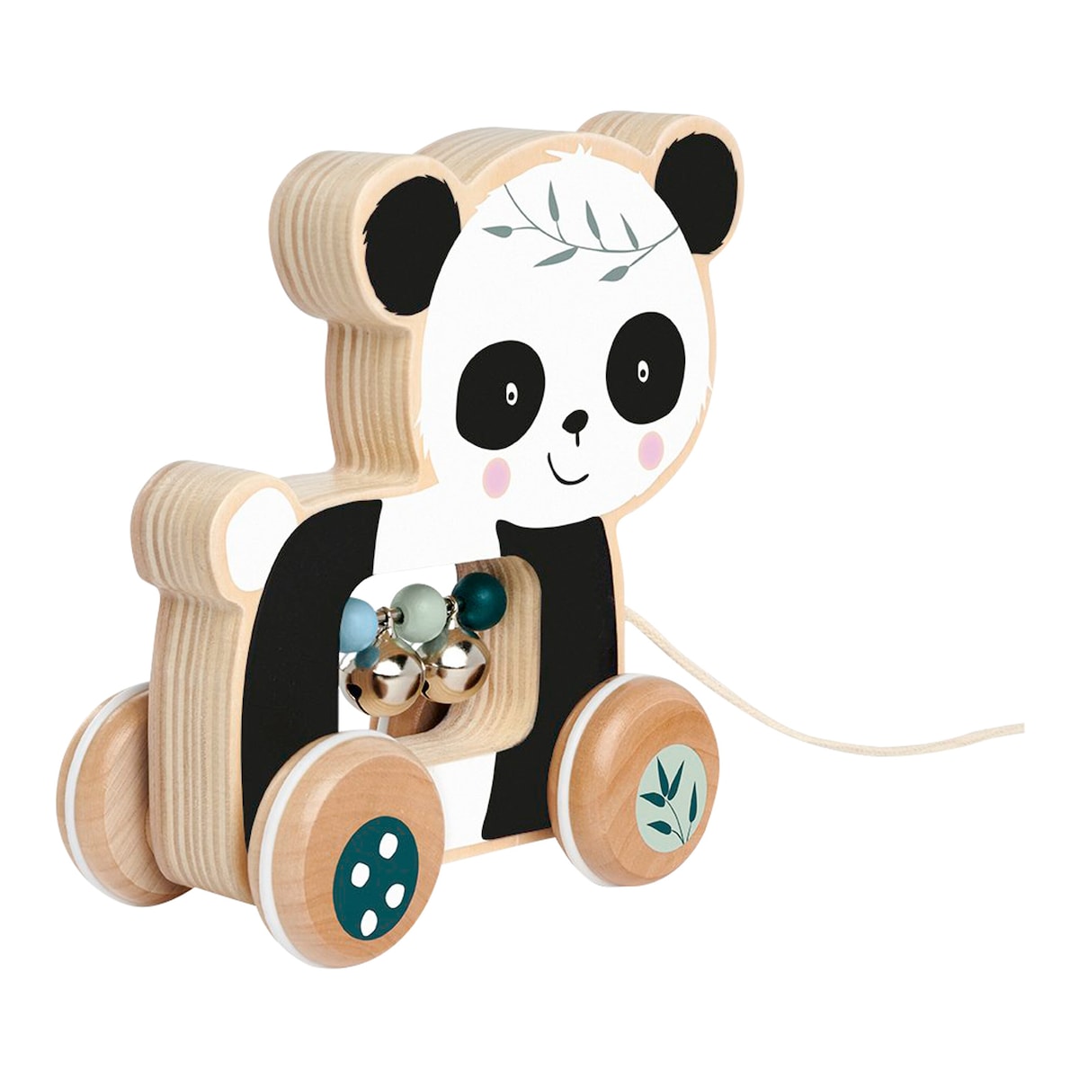 Trekkeleke panda i tre med bjeller fra 12 mnd bakside