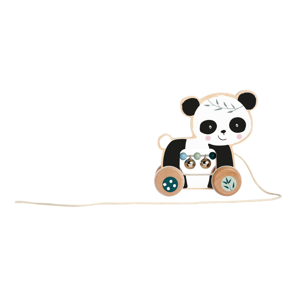 Trekkeleke panda i tre med bjeller fra 12 mnd detalj av bjeller