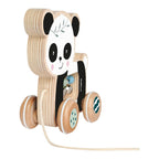 Trekkeleke panda i tre med bjeller fra 12 mnd montert på gulv