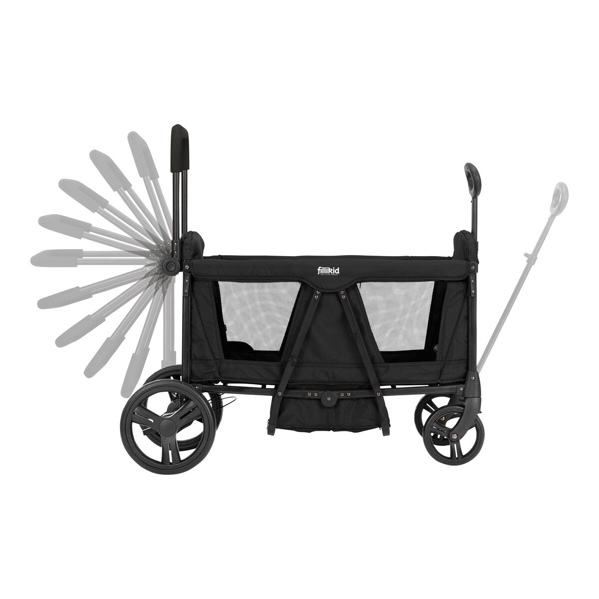 Trekkvogn Oskar med 2 seter og soltak klar for transport