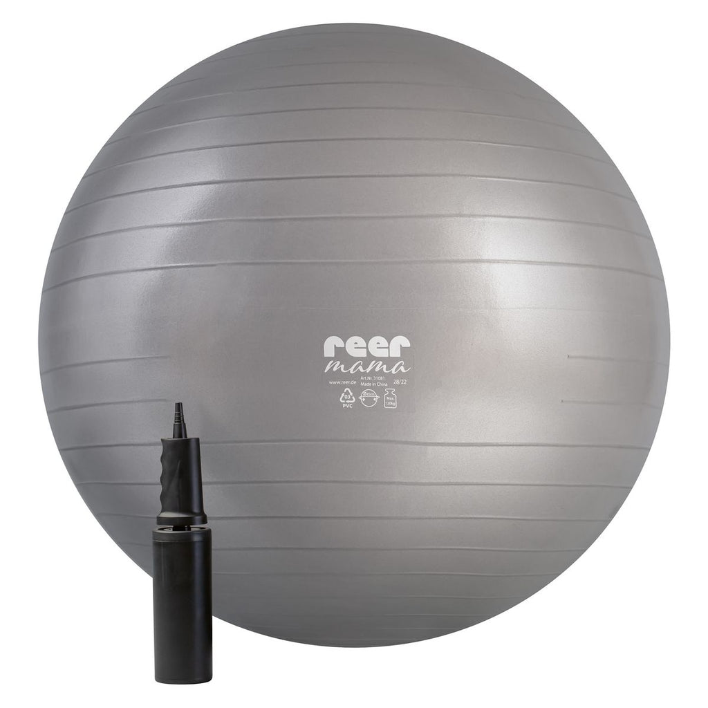 Treningsball for gravide opptil 120 kg med luftpumpe grå forfra