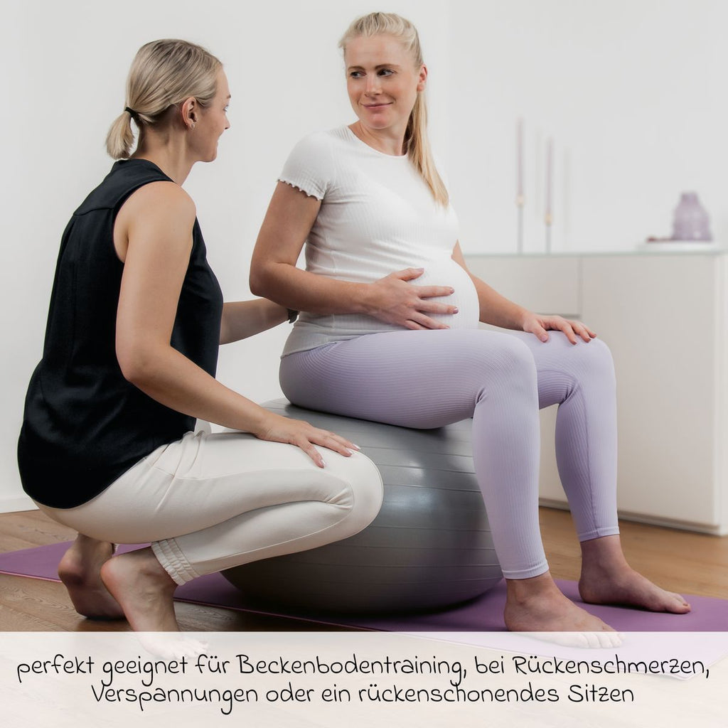 Treningsball for gravide opptil 120 kg med luftpumpe grå bakside