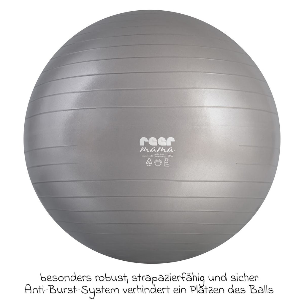 Treningsball for gravide opptil 120 kg med luftpumpe grå med pumpe