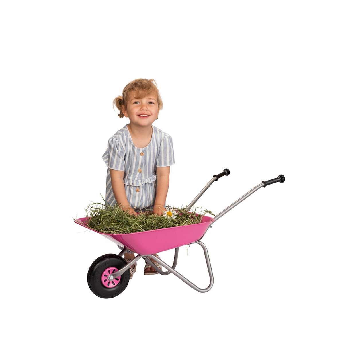 Trillebår for barn med metallkar fra 2,5 år 80 cm nærbilde av håndtak