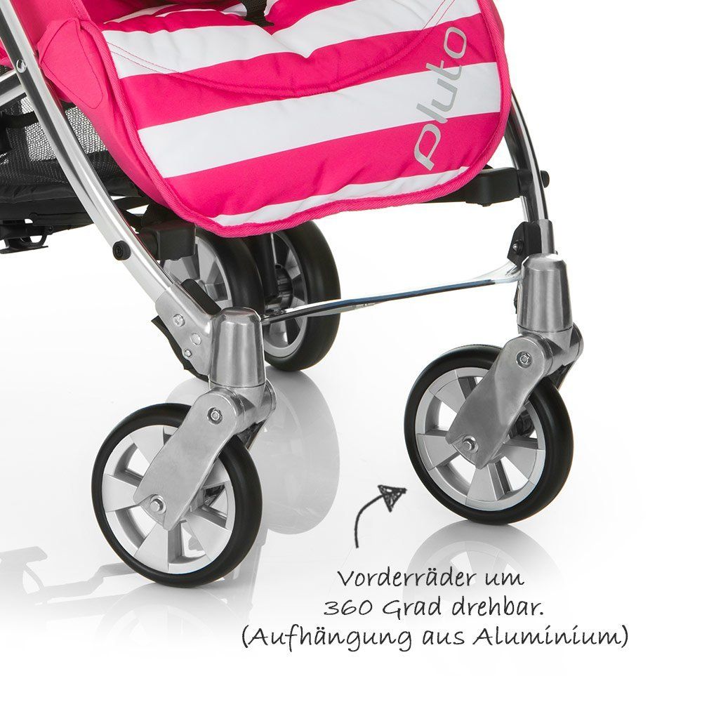 Trillevogn Pluto med 5-punktsbelte Stripe Pink sideprofil